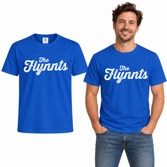 The Flynnts Cotton T-Shirt - Uneek UC301 in Royal – The Flynnts logo mockup