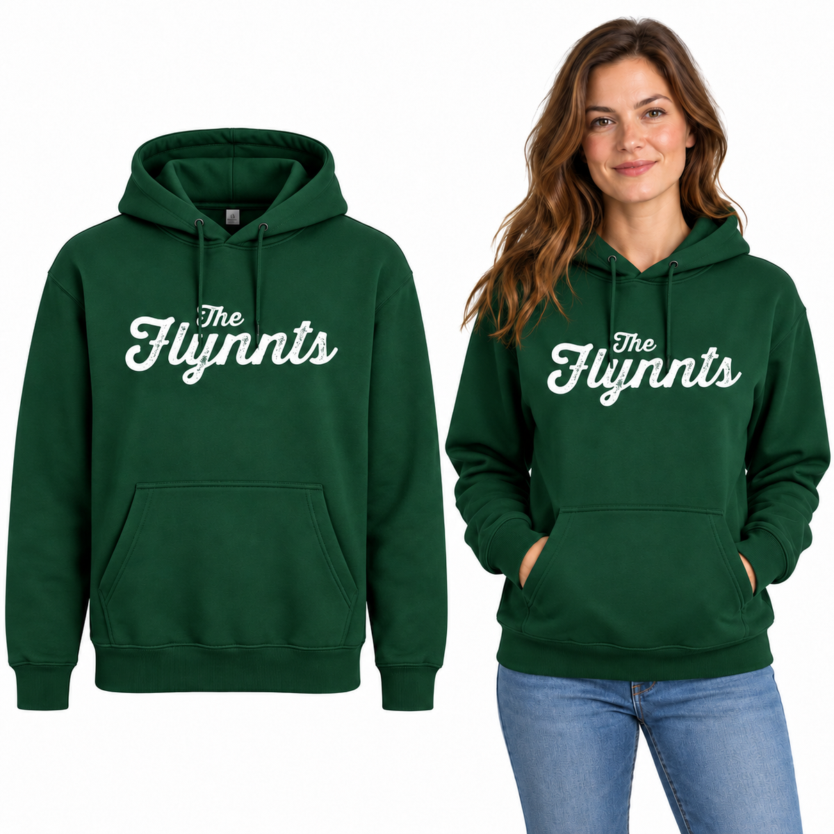 The Flynnts Classic Hoodie - Uneek UC502 in Bottle Green – The Flynnts logo mockup