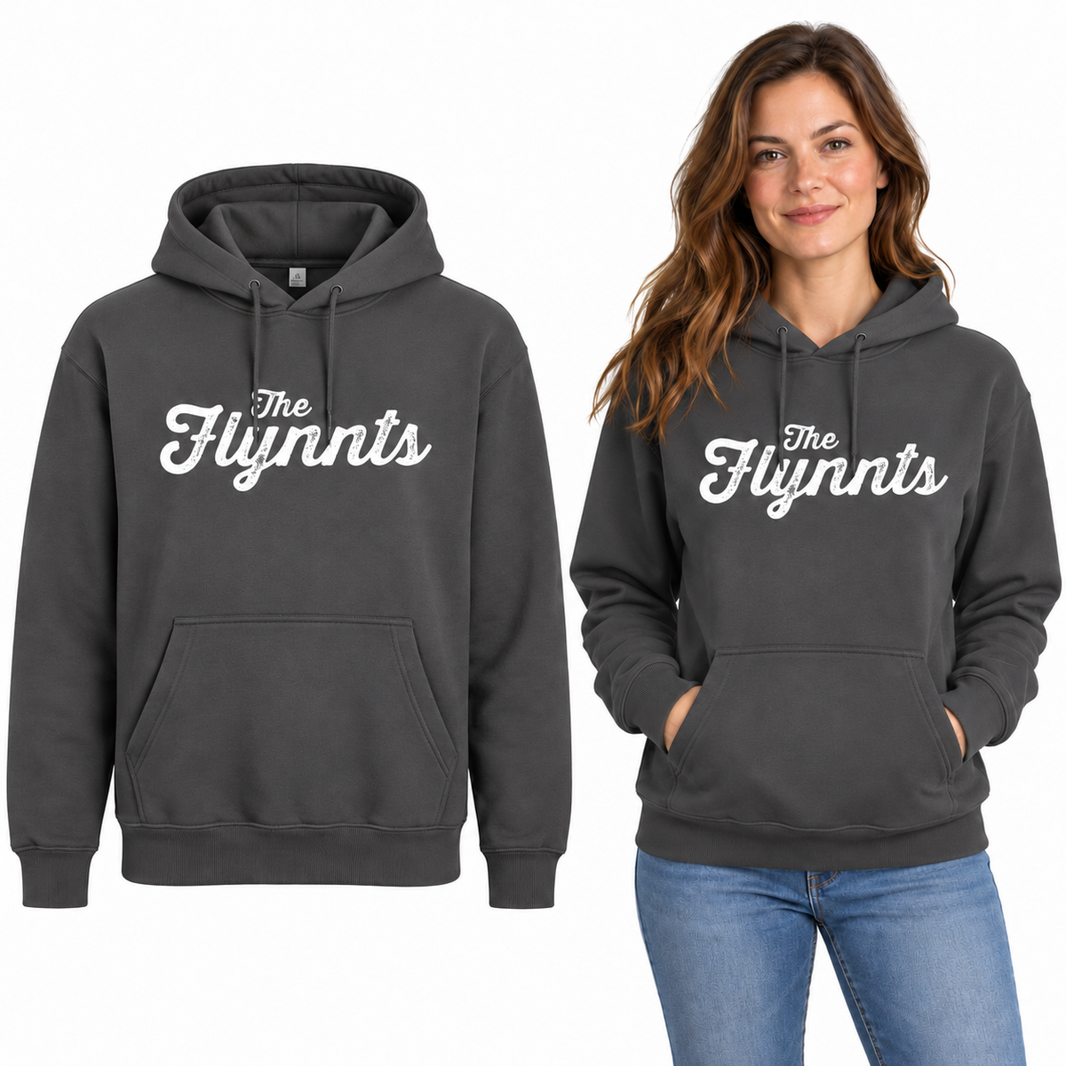 The Flynnts Classic Hoodie - Uneek UC502 in Charcoal – The Flynnts logo mockup