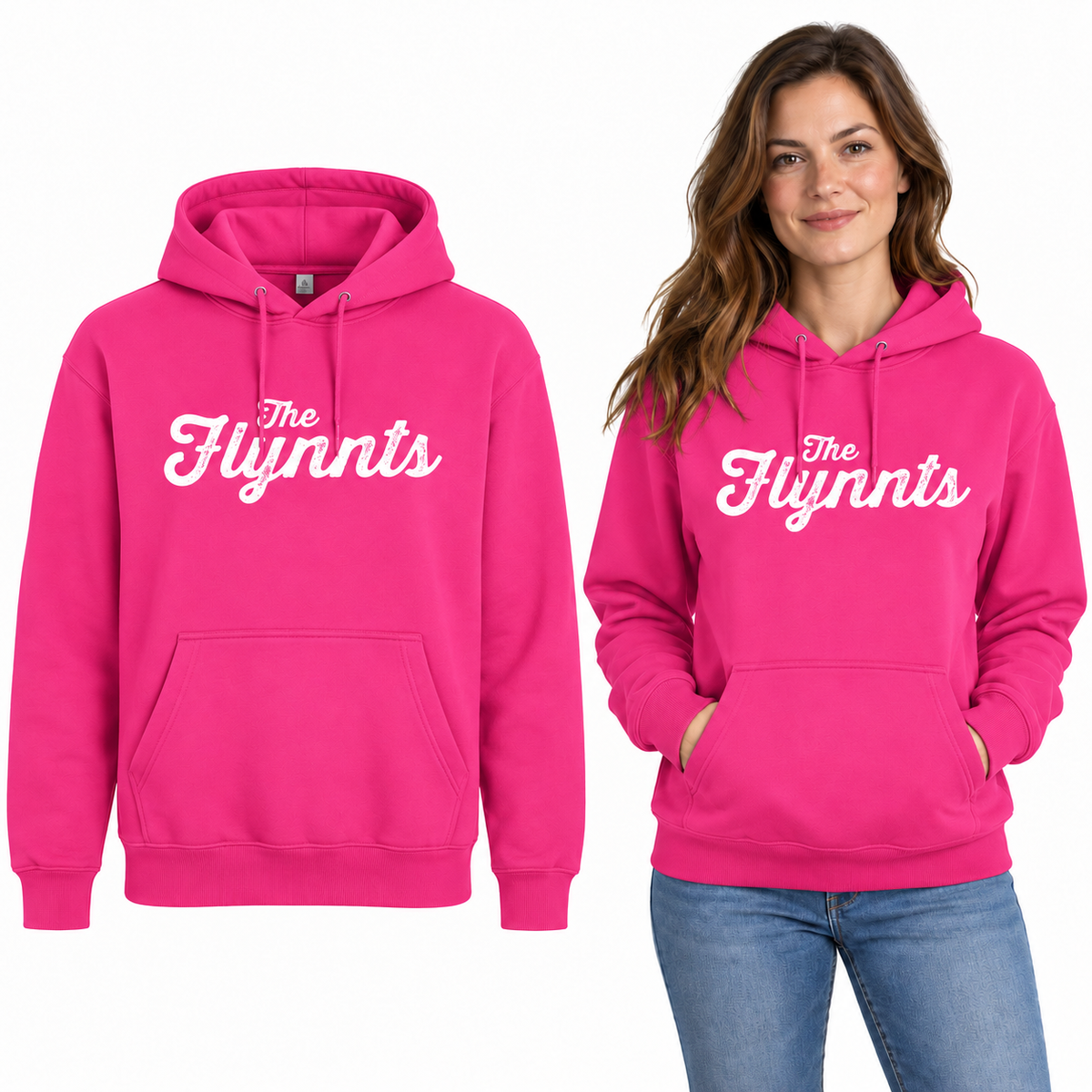 The Flynnts Classic Hoodie - Uneek UC502 in Hot Pink – The Flynnts logo mockup