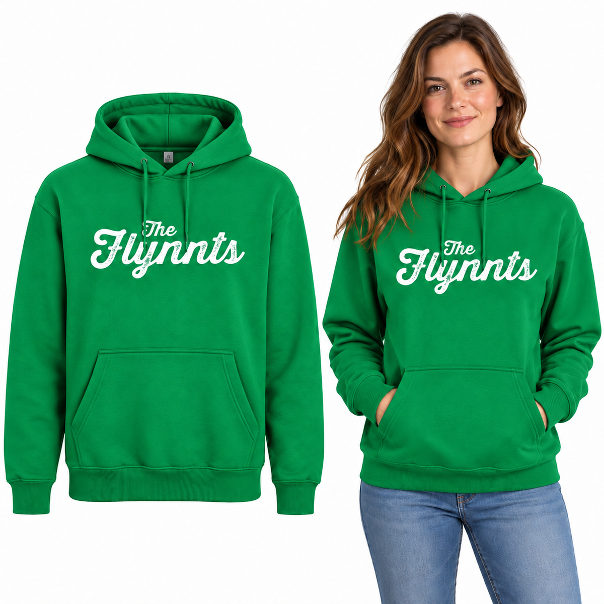 The Flynnts Classic Hoodie - Uneek UC502 in Kelly Green – The Flynnts logo mockup