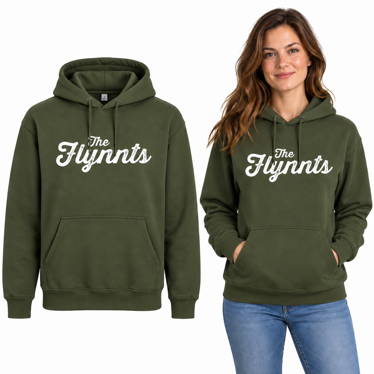 The Flynnts Classic Hoodie - Uneek UC502 in Olive – The Flynnts logo mockup