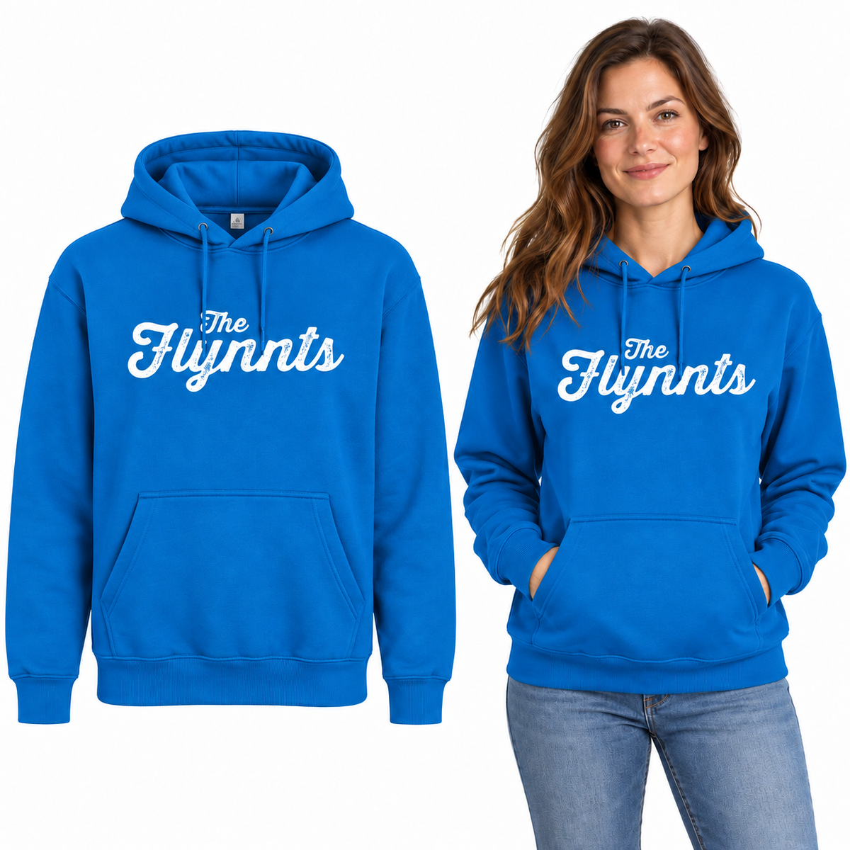 The Flynnts Classic Hoodie - Uneek UC502 in Sapphire Blue – The Flynnts logo mockup