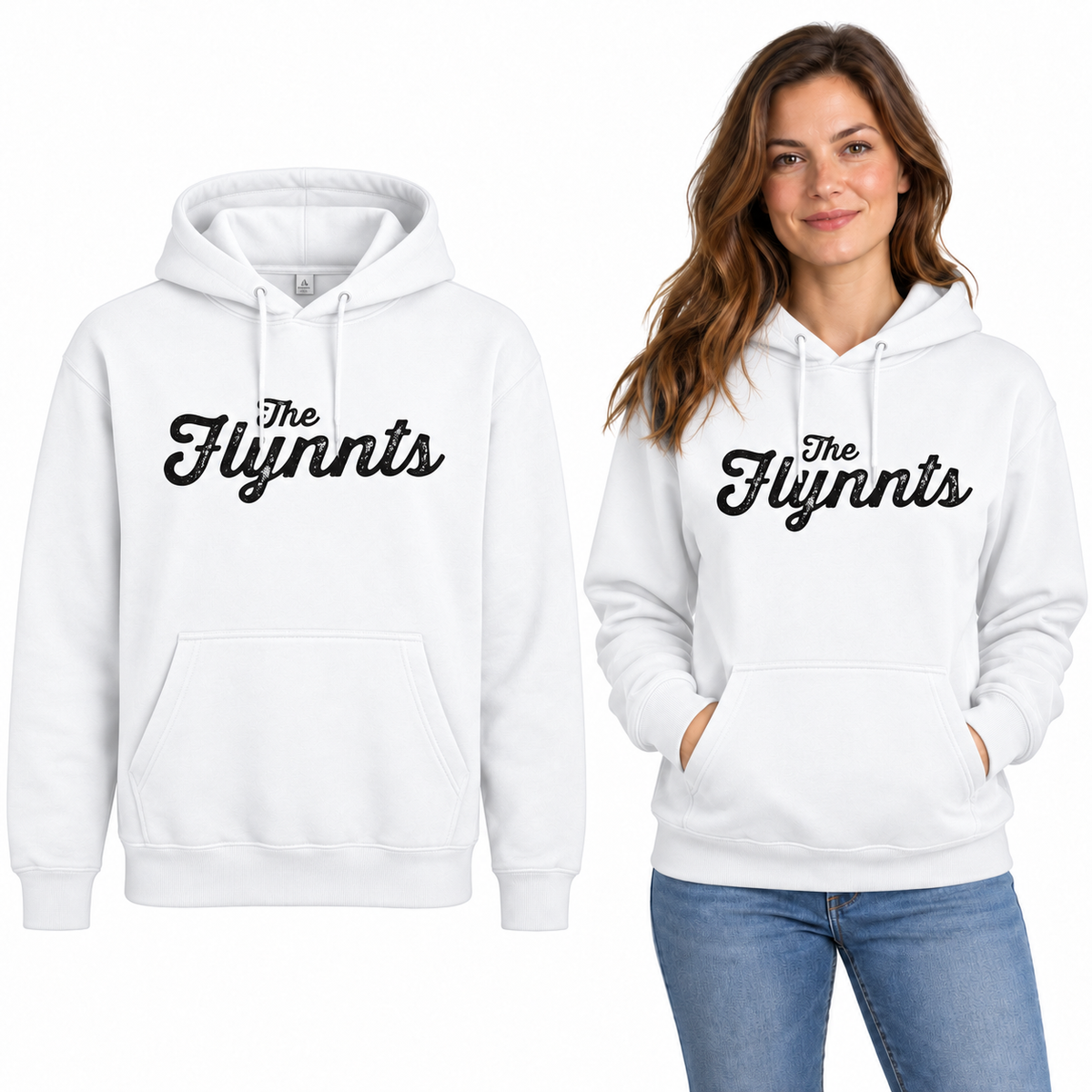 The Flynnts Classic Hoodie - Uneek UC502 in White – The Flynnts logo mockup