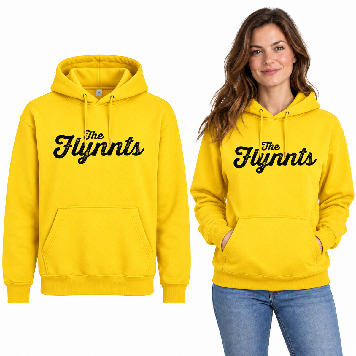 The Flynnts Classic Hoodie - Uneek UC502 in Yellow – The Flynnts logo mockup