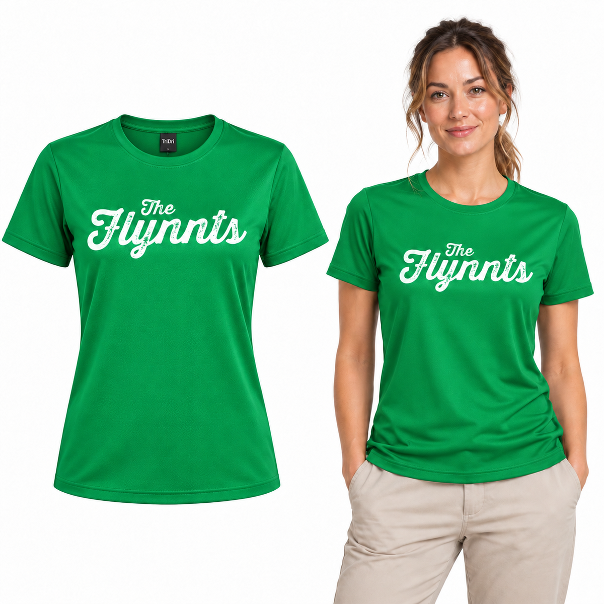 The Flynnts Tech T-Shirt - TriDri in Bright Kelly – The Flynnts logo mockup
