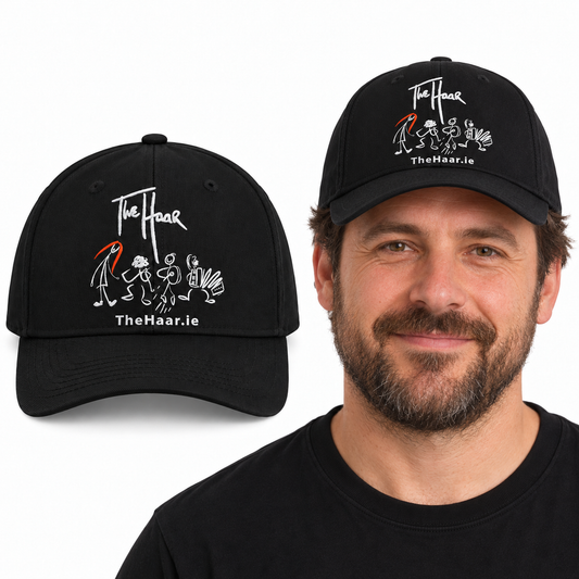 The Haar Baseball Cap - Uneek UC432 in Black - The Haar artwork garment and model mockup