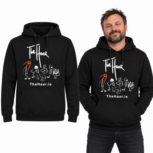 The Haar Premium Hoodie - Uneek UC501 in Black - The Haar artwork garment and model mockup