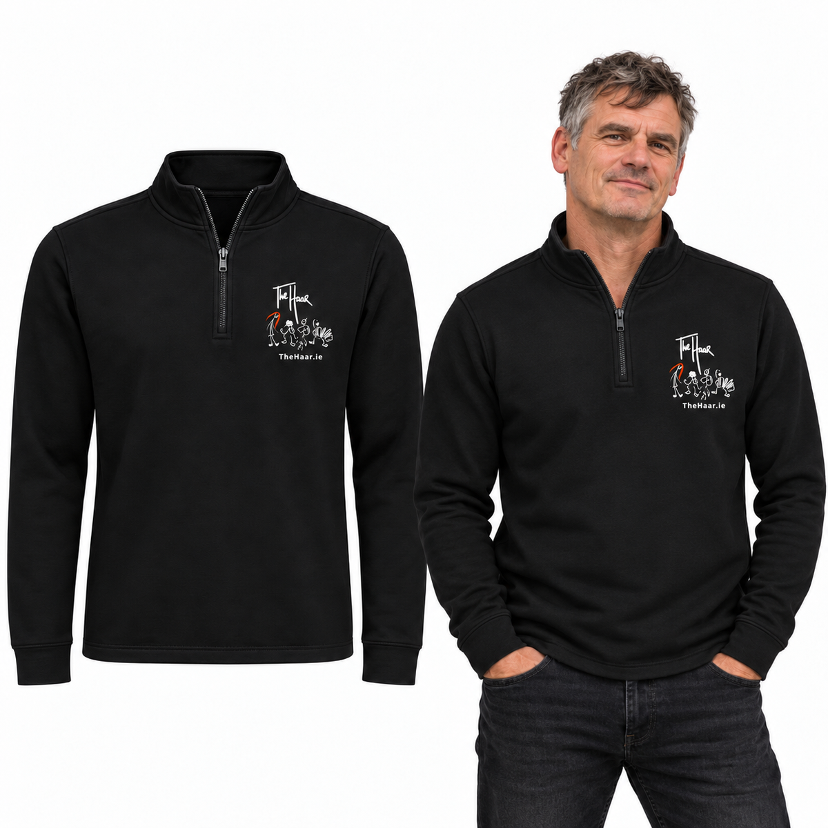 The Haar Quarter-Zip Top in Black - The Haar artwork garment and model mockup