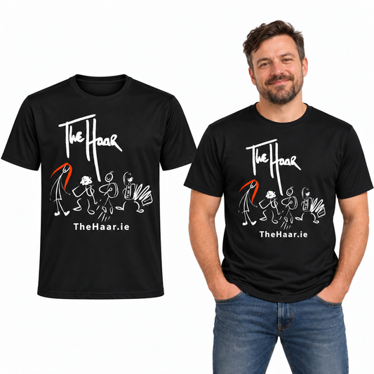 The Haar Tech T-Shirt - TriDri in Black - The Haar artwork garment and model mockup