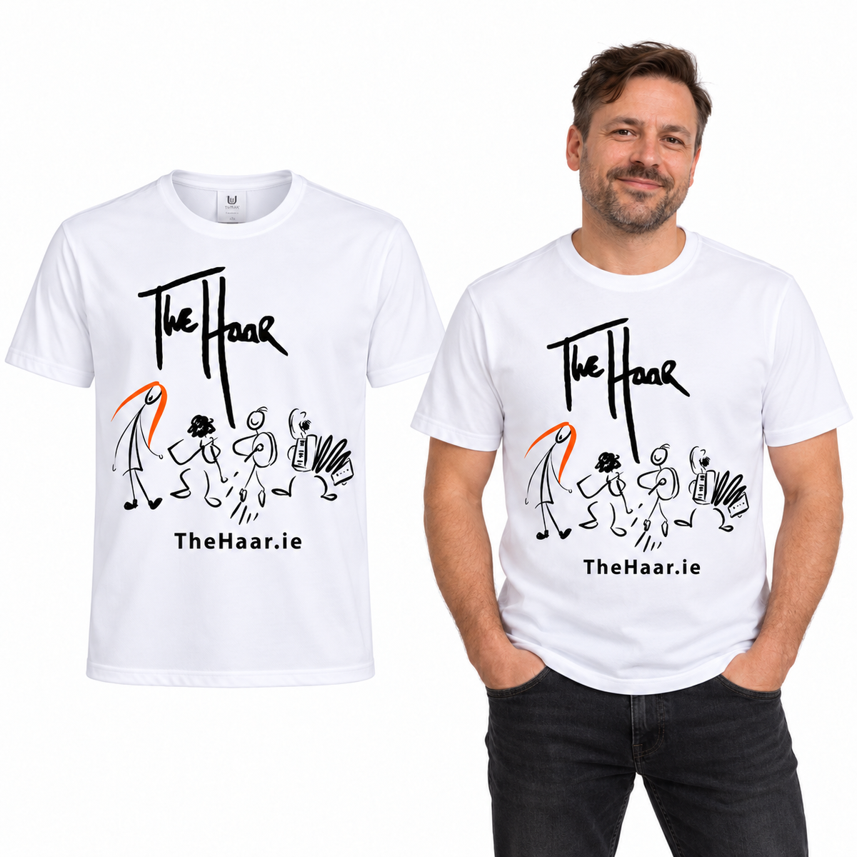 The Haar Tech T-Shirt - TriDri in White - The Haar artwork garment and model mockup