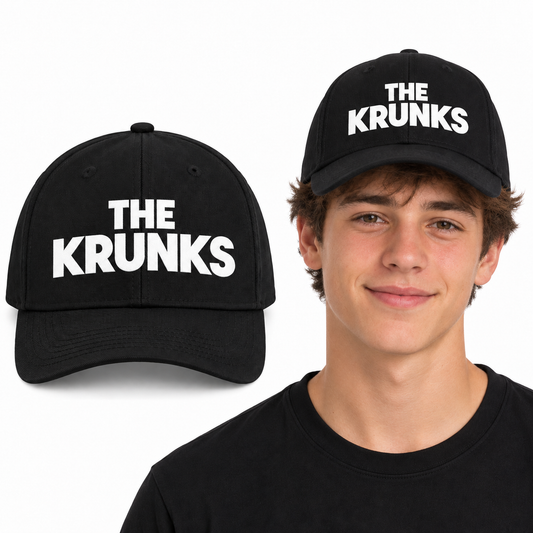 THE KRUNKS Baseball Cap - Uneek UC432 in Black - THE KRUNKS artwork garment and model mockup
