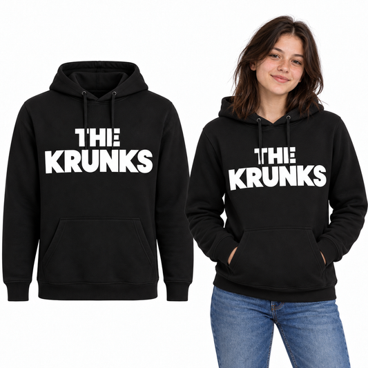 THE KRUNKS Classic Hoodie - Uneek UC502 in Black - THE KRUNKS artwork garment and model mockup