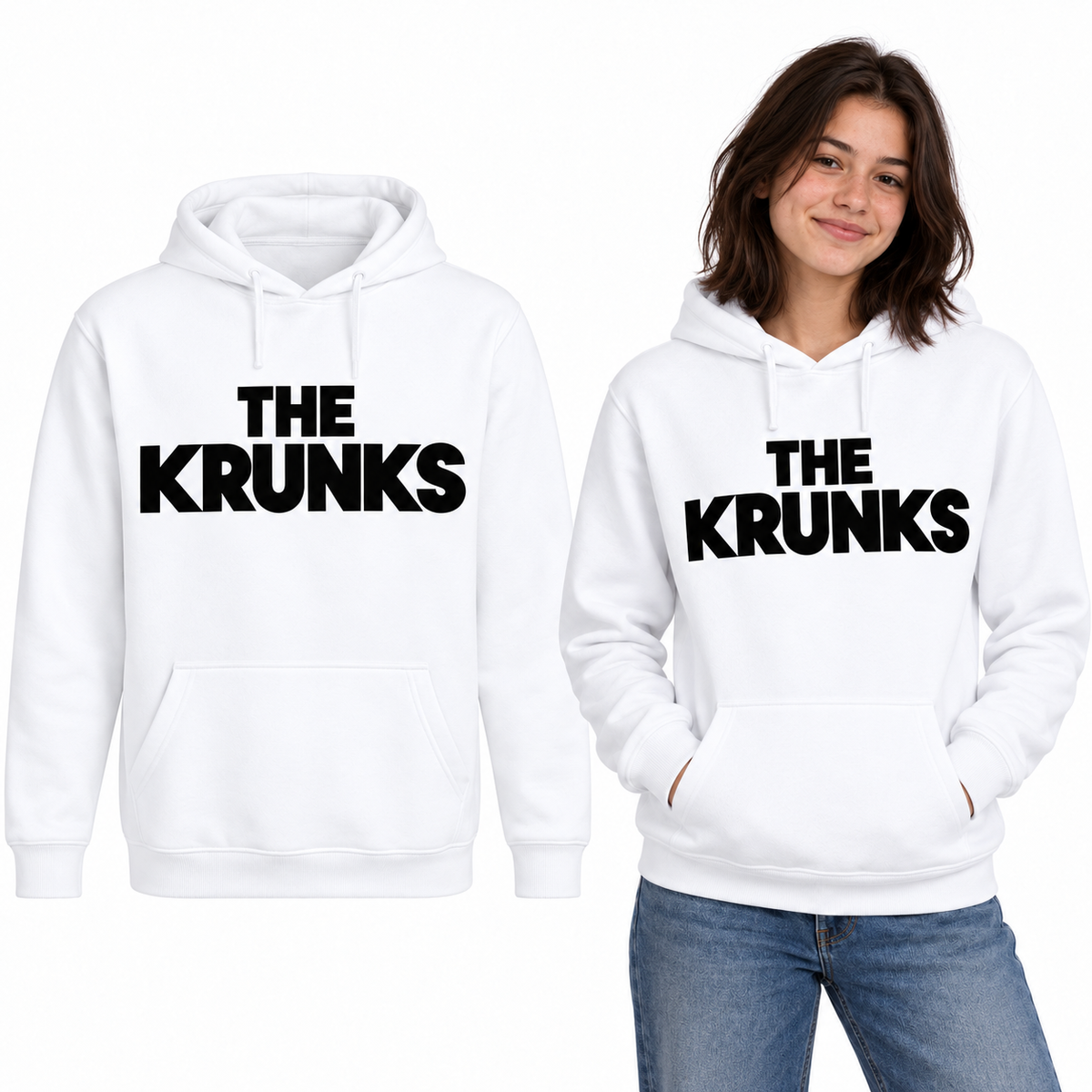 THE KRUNKS Classic Hoodie - Uneek UC502 in White - THE KRUNKS artwork garment and model mockup