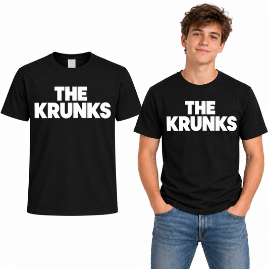 THE KRUNKS Cotton T-Shirt - Uneek UC301 in Black - THE KRUNKS artwork garment and model mockup