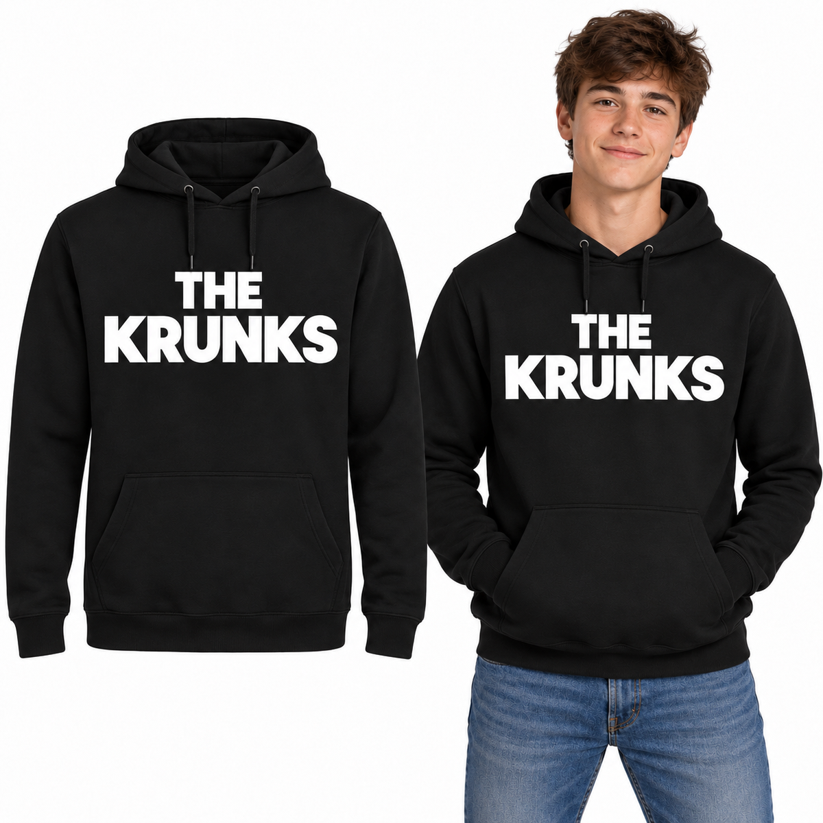 THE KRUNKS Premium Hoodie - Uneek UC501 in Black - THE KRUNKS artwork garment and model mockup