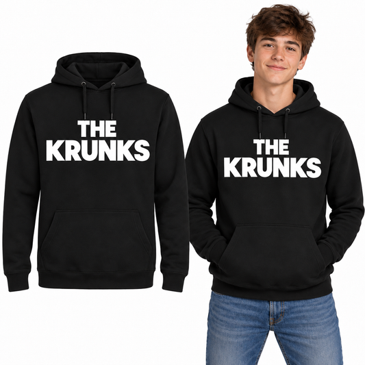 THE KRUNKS Premium Hoodie - Uneek UC501 in Black - THE KRUNKS artwork garment and model mockup