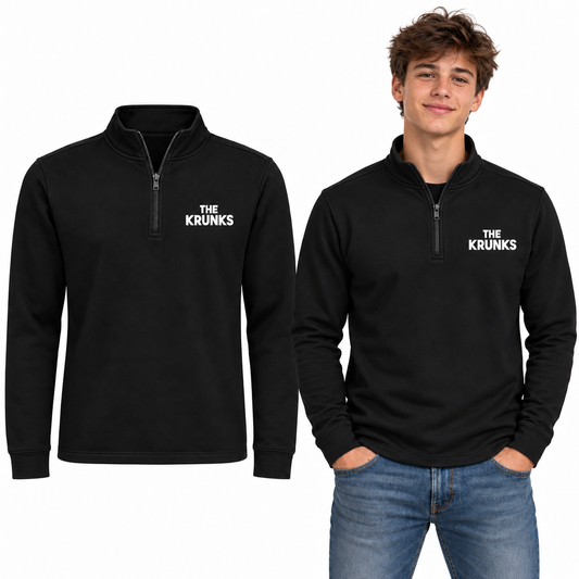 THE KRUNKS Quarter-Zip Top in Black - THE KRUNKS artwork garment and model mockup